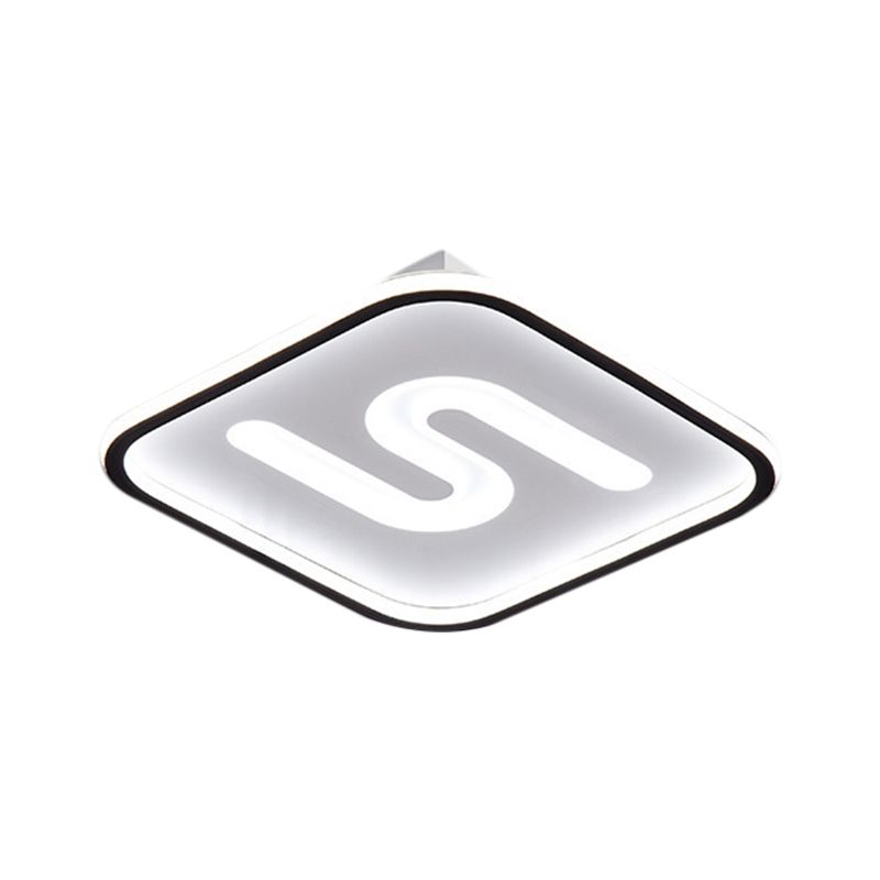 16"/19.5" W Metal Square Flush Light Modern Black/Gold LED Flush Mount Fixture in Warm/White Light with S Shaped