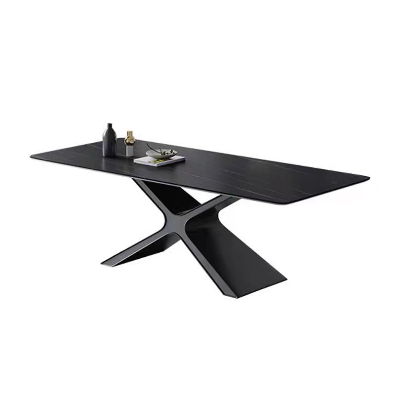 Industrial Style Rectangle Table Sintered Stone Dining Table with Metal Legs for Home Use