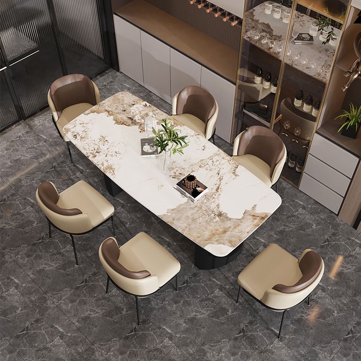 Modern Steel Dinette Set 1/2/7 Pieces Rectangle White Sintered Stone Top Dining Table Set