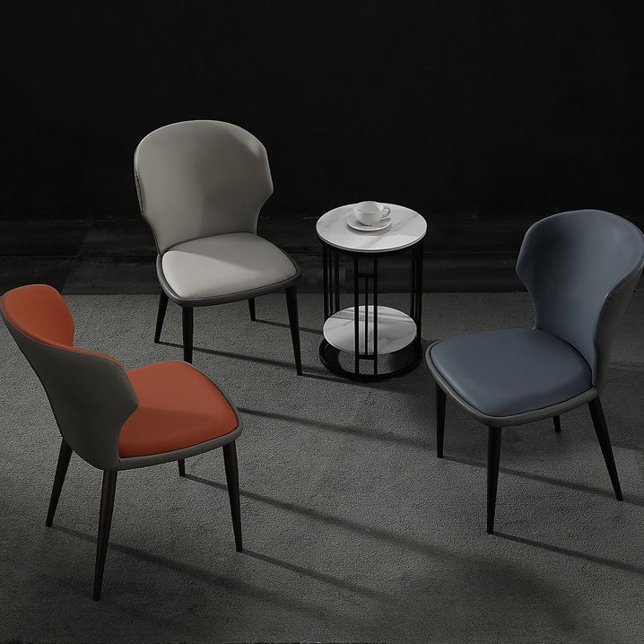 Modern Restaurant Leather Side Chair Matte Finish Wingback Dining Chair