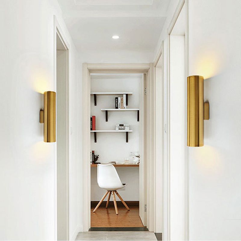 Cylindrical Aluminum LED Wall Light Post-modern Simplicity Metal Bedside Lamp in Electroplated Gold