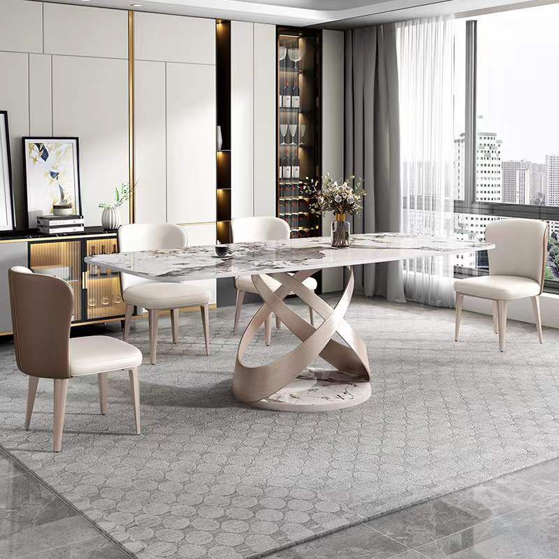 Minimalist 1/4/5/7 Pieces Furniture Stone Rectangle Dining Table Set in White