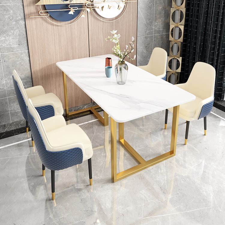 Glam Iron Dinette Set 1/2/5/7 Pieces Dining Table Set with Rectangle Sintered Stone Top