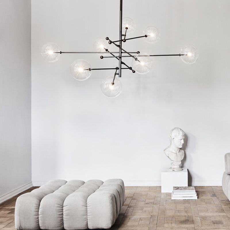 Nordic Metal Chandelier Globe Pendant Lamps with Glass Shade for Living Room