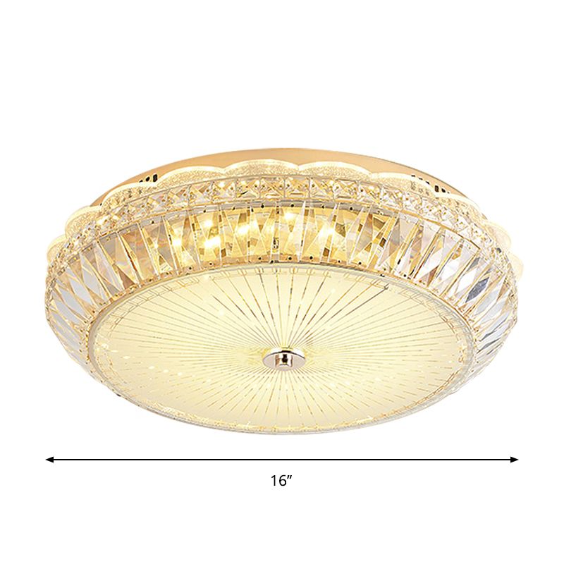 Drum Close to Ceiling Lighting Contemporary Clear Crystal Block LED Flush Mount Light in Gold for Sleeping Room