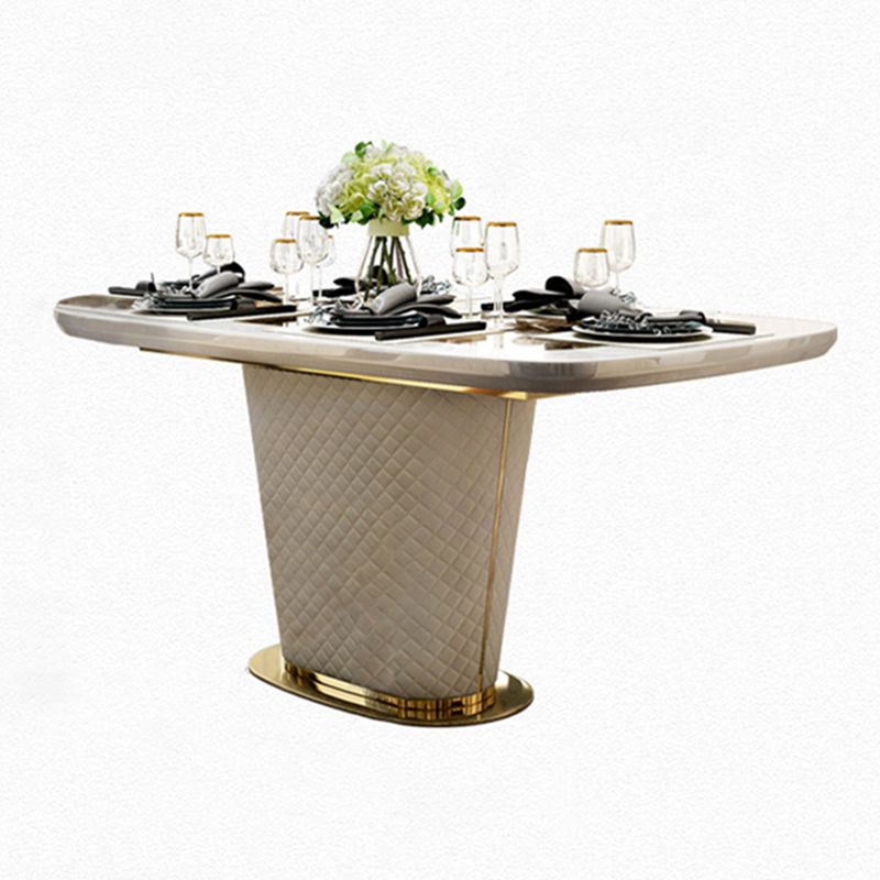 Glam Marble Rectangle Shape Dining Table Standard Kitchen Dining Table with Pedestal Base