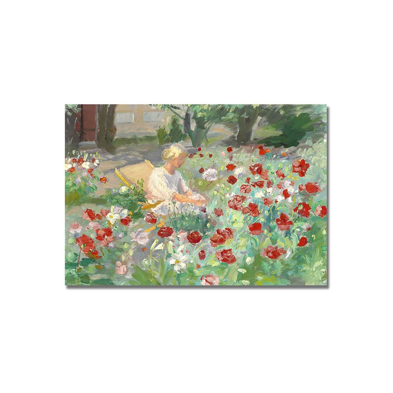 Woman in Blossom Field Canvas Textured French Country Living Room Wall Art Decor