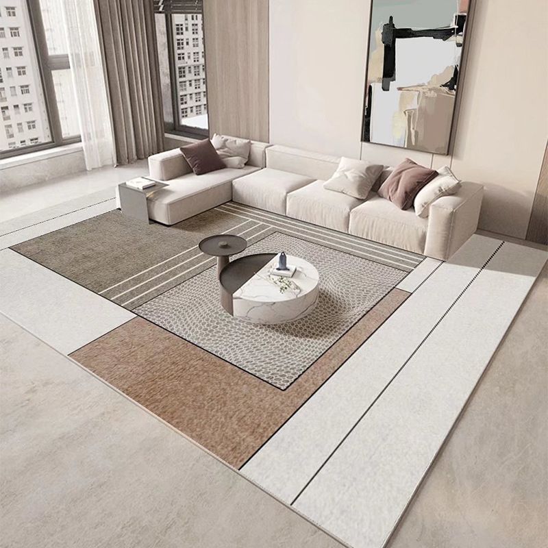 Khaki Simple Rug Polyester Striped Rug Washable Indoor Rug for Drawing Room