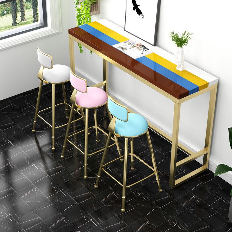 Glam Style Rectangle Bar Table Fixed Bar Dining Table with Footrest