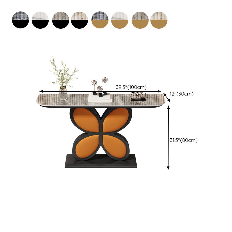 Glam Half Moon Console Accent Table Antique Finish Console Sofa Table in Stone