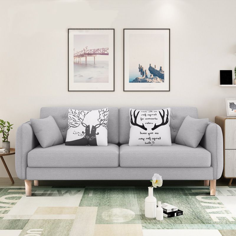 Contemporary Cotton Blend Tufted Slipcovered Sofa with Square Arm
