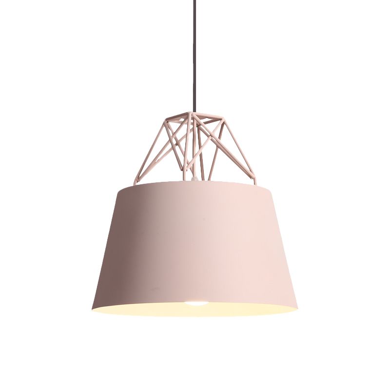 Luz de color colgante de cubo metálico jaula de restaurante 1 cabezal lámpara colgante de estilo macarrón con alambre de hierro