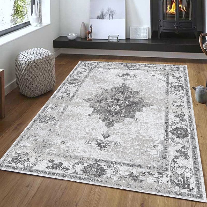 Chic Medallion Pattern Area Rug Grey Antique Area Carpet Non-Slip Backing Area Rug for Drawing Room