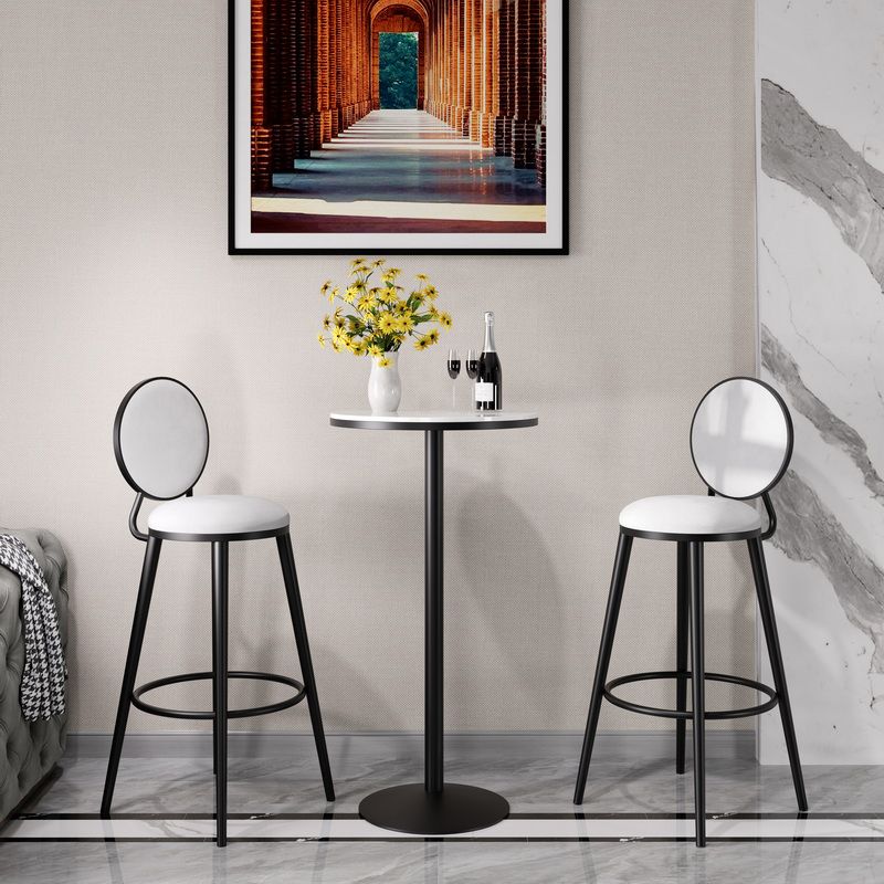 Modern Round Bar Table Set 1/3 Pcs Solid Wood Bar Table and Leather Upholstered Stools