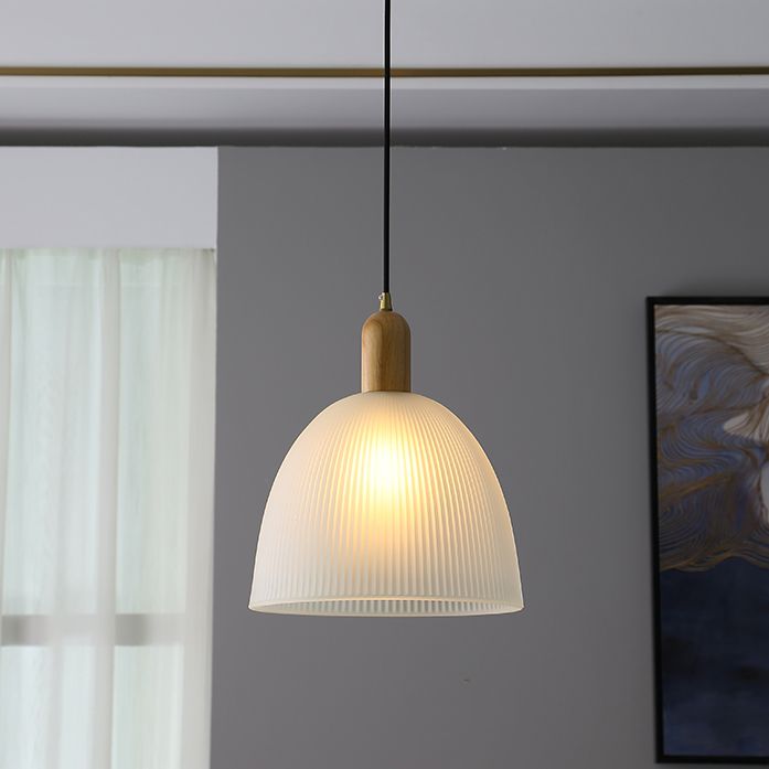 1-Light Cone Shade suspendu lampe, verre coulé contemporain Lumière suspendue avec haut en bois