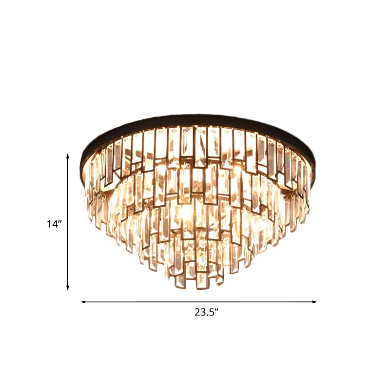 4/6-Bulb Tiered Tapered Flush Chandelier Vintage Black K9 Strip Crystal Flush Mounted Ceiling Light Fixture