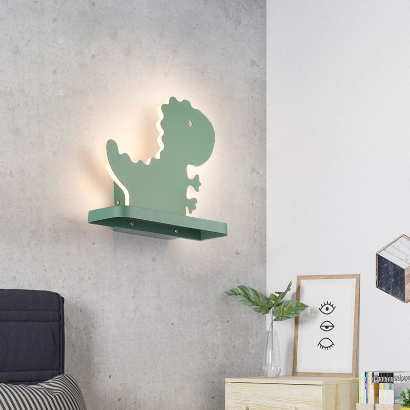 Green Dinosaur Metal Wall Sconce LED Wall Mounted Light Fixture for Child Room