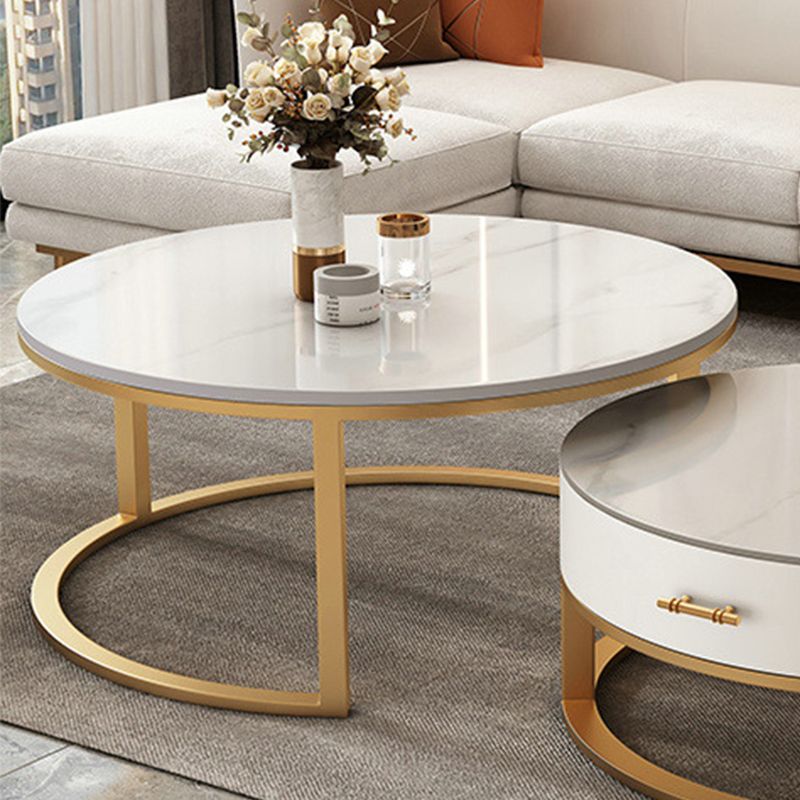 Frame Coffee Table White Slate Cocktail Table with Storage Drawers