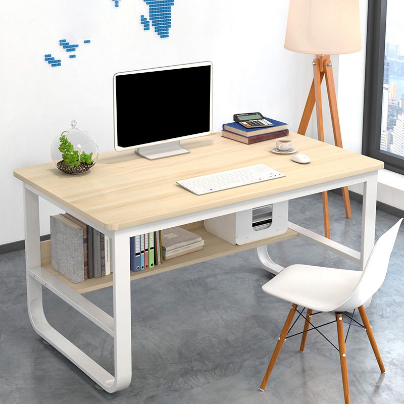 Metal and Wooden Writing Desk Rectangular Office Desk for Bedroom