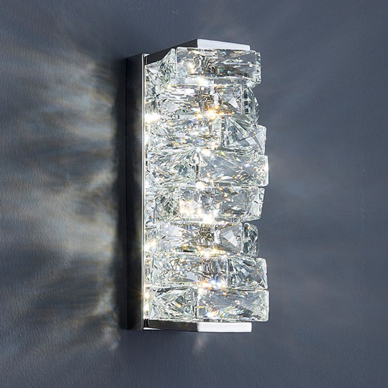 Contemporary Metal Wall Light Geometric Wall Sconce with Crystal for Bedroom