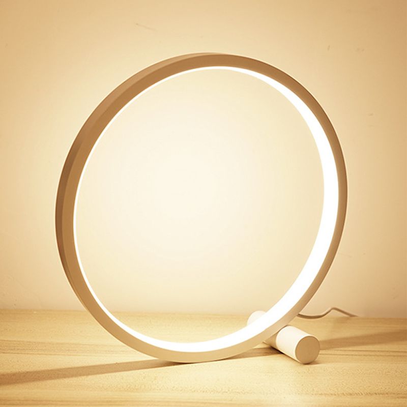 1-Light Circular Table Lamp Contemporary Metal Nightstand Lamps for Bedroom