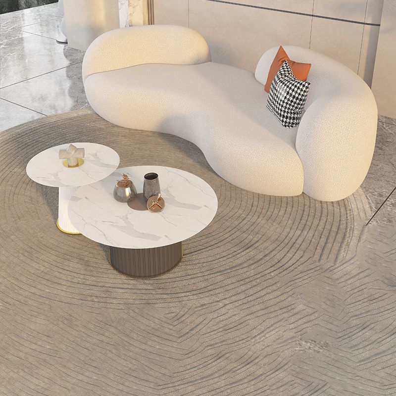 Contemporary Tuxedo Arm Sofa Fabric Loose Back Settee in White