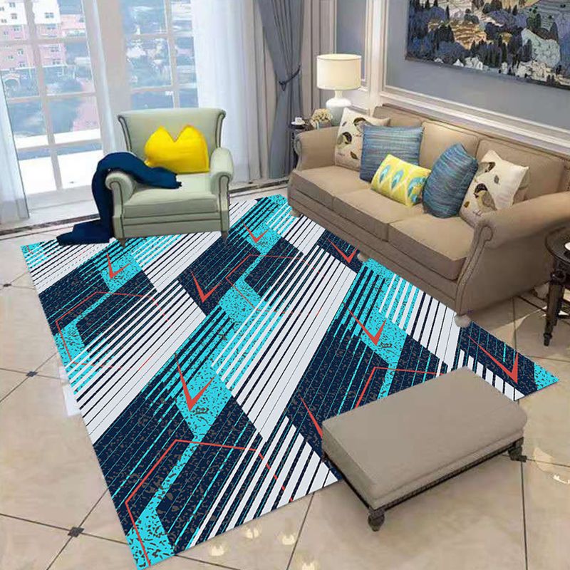 White Abstract Pattern Rug Polyester Casual Rug Non-Slip Backing Area Rug for Living Room