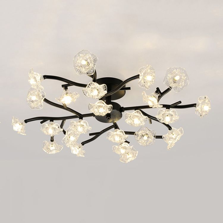 Lampada in metallo moderno a filo in metallo Multi-testa Accensione del soffitto camera da letto con tonalità di vetro