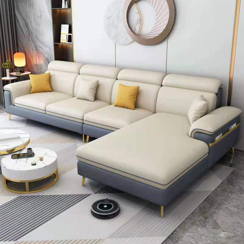 Latex Upholstery Sectional Filled Built-in Armrest with Pillow Back Sofa
