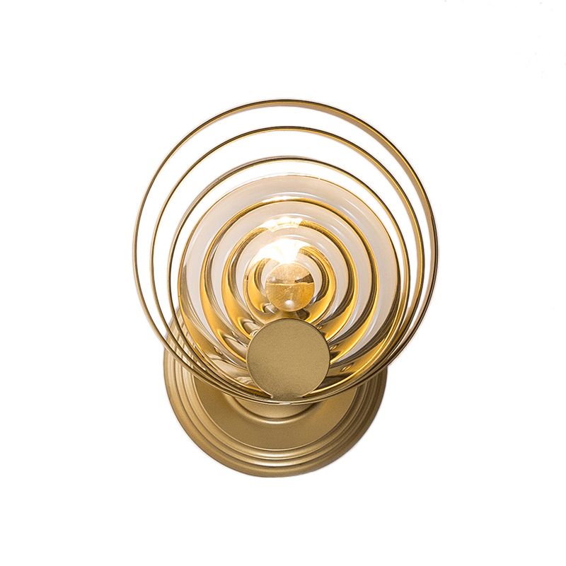 Metallic Circular Wall Light Modern 1/2-Light Wall Lamp Fixture with Ripple Glass Shade in Gold for Living Room