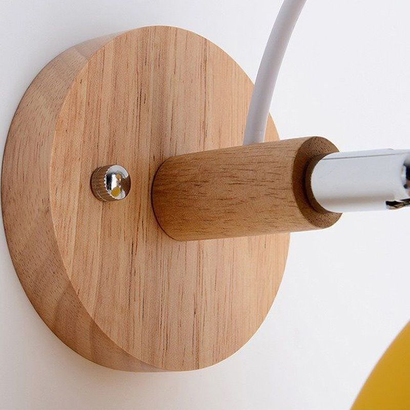 Modern Style Metallic Shade Wall Light Wooden Wall Light Sconce for Kids' Room