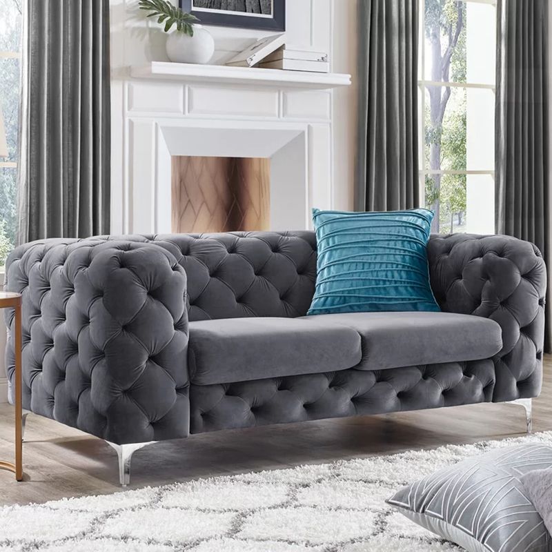 Tuxedo Arm Stationary Sofa 31.50" H Velvet Sofa with Tufted Split-Back