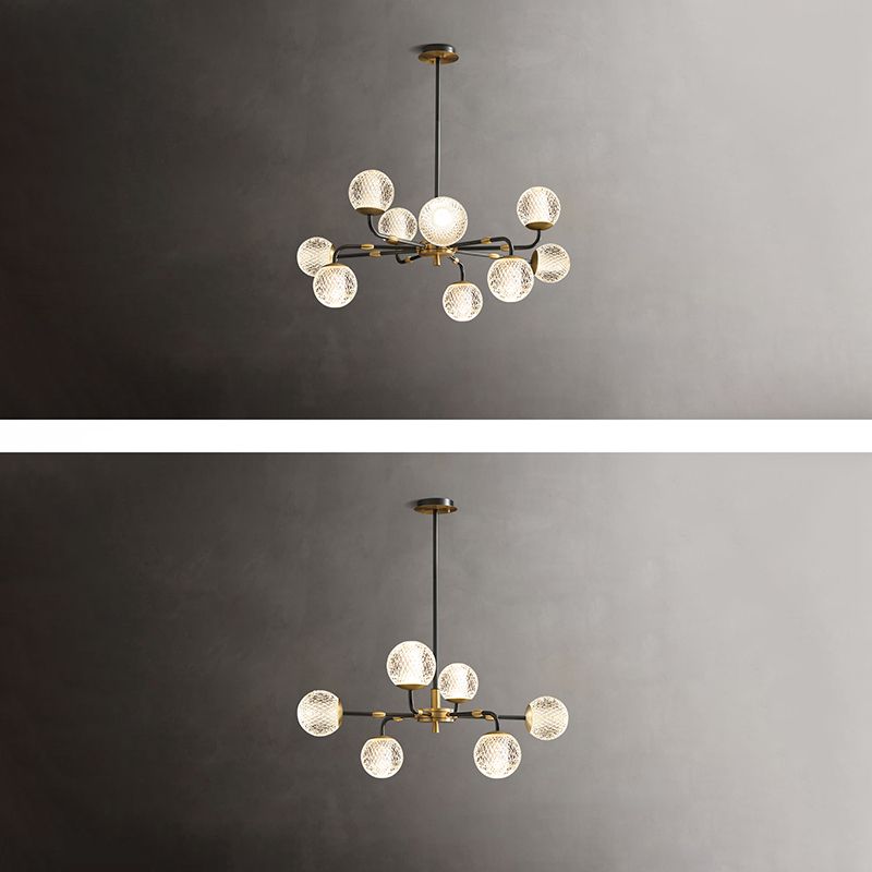 Contemporary Brass Glass Ball Chandelier Black Hanging Pendant for Bedroom