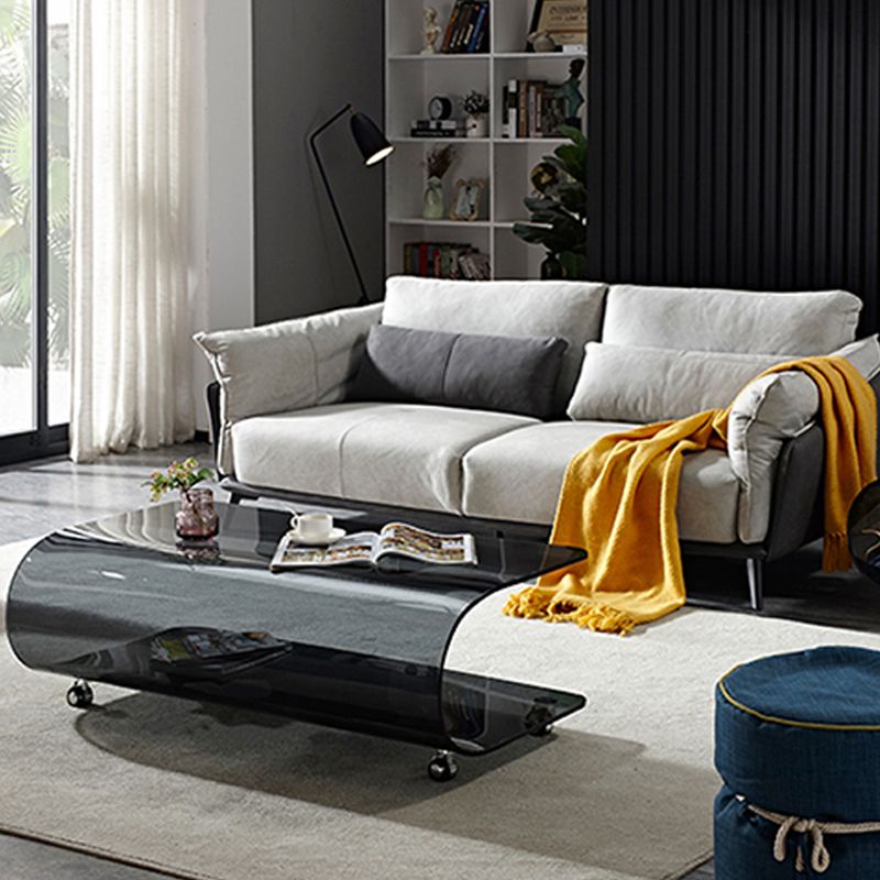 Contemporary Glass Shelf Included Coffee Cocktail Table with Casters