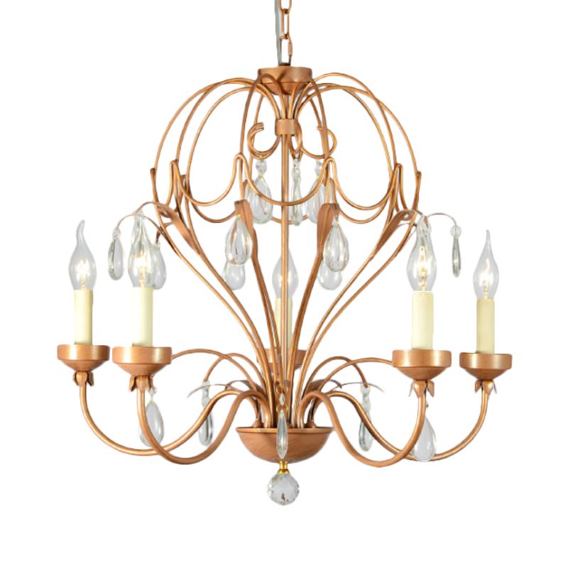 Brass 5/6 Lights Chandelier Light Fixture Traditional Metal and Crystal Candle Pendant Lamp for Dining Room