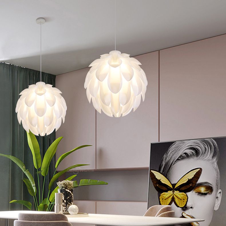 Wit led hanglamp in moderne beknopte stijl smeedijzeren hangende lamp met plastic schaduw