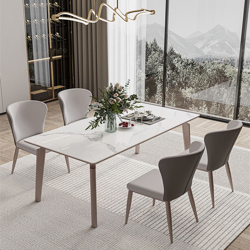 Modern Sintered Stone Top Table Rectangle Table with Metal Base