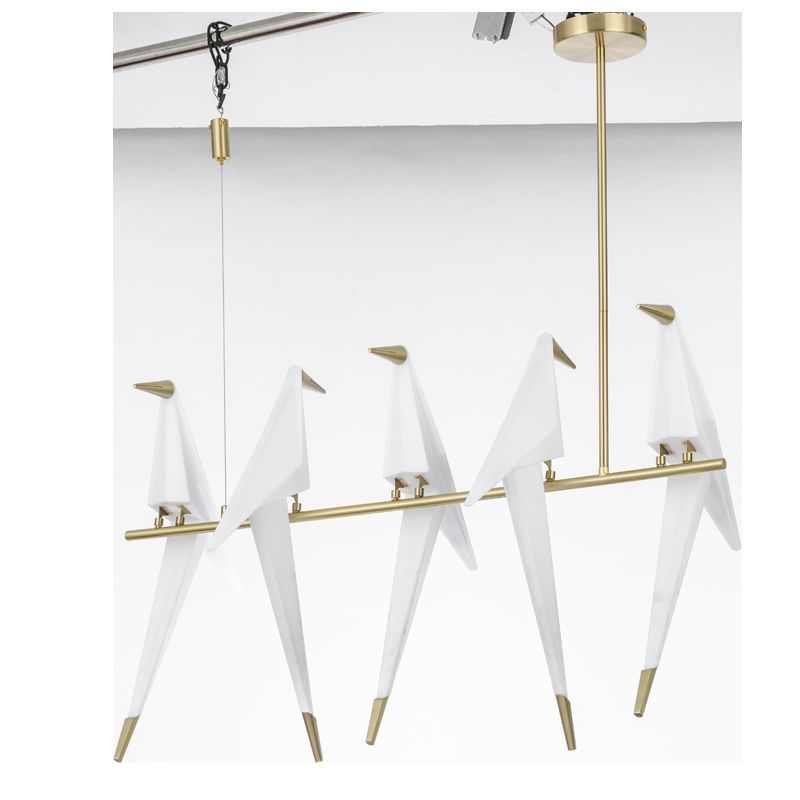 Origami Bird Shaped Island Lighting Decorative Acrylic Dining Room Pendant Lamp in Gold
