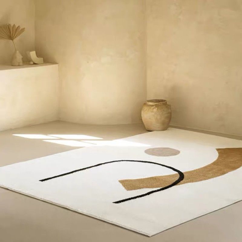 White Modern Rug Polyester Circle Indoor Rug Washable Rug for Living Room