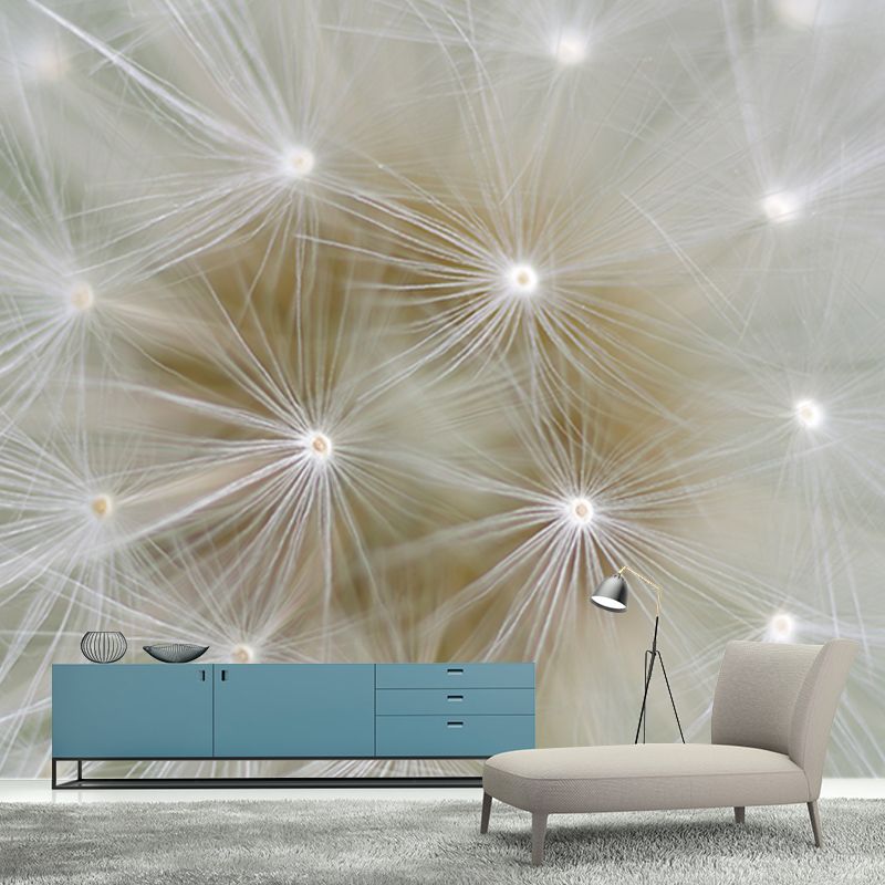 White Dandelion Mural Wallpaper Moisture Resistant Wall Art for Living Room