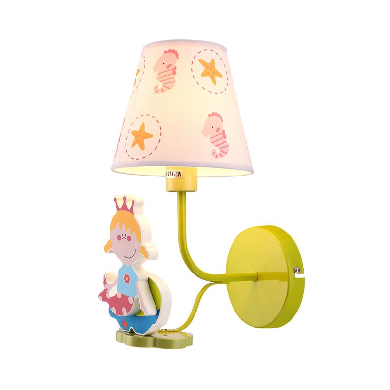 Wood Princess Wall Light met Seahorse Girls Slaapkamer 1 hoofd Cartoon Wall SCONCE