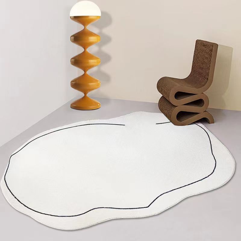 White Color Block Rug Polyester Modern Rug Stain Resistant Rug for Living Room