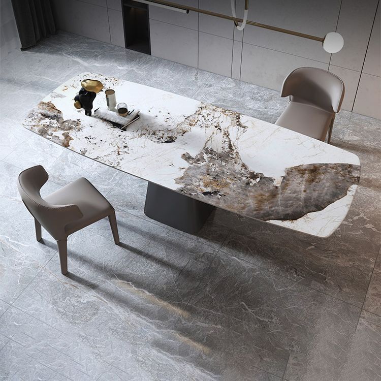 Modern Style Rectangle Dining Table Sintered Stone Pedestal Dining Table for Home Use