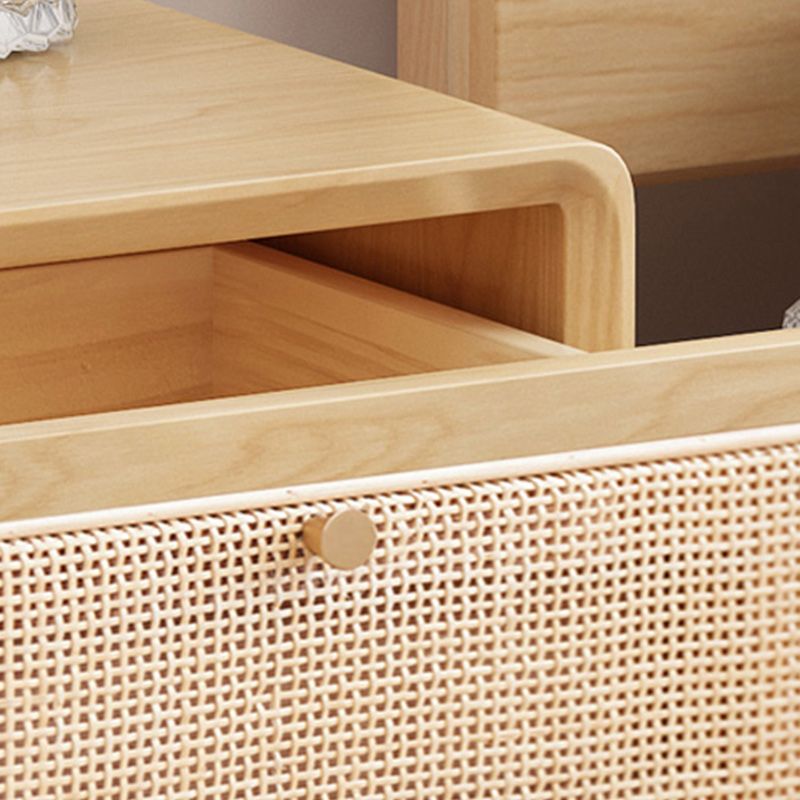 Wicker & Rattan Modern Night Table Solid Wood 2-Drawer Storage 22 Inch H Nightstand