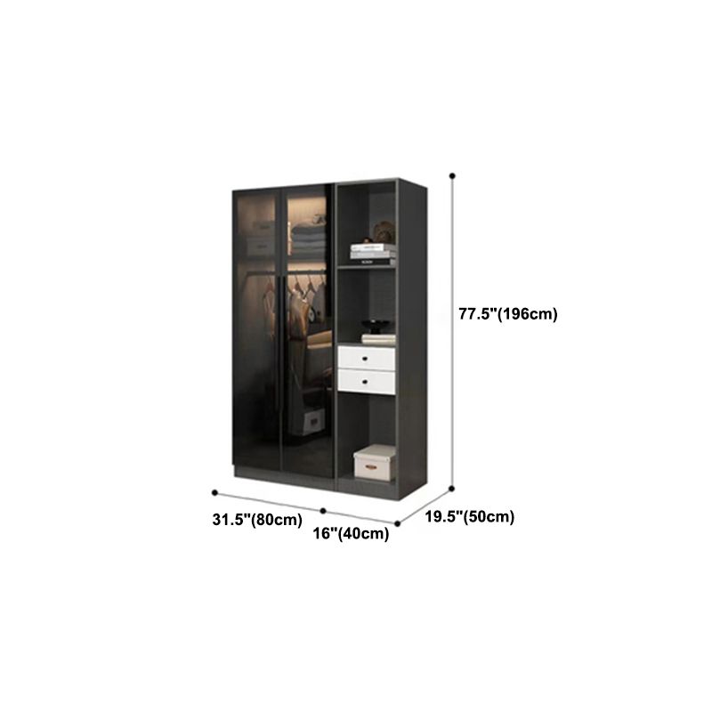 Black Glass Wardrobe Armoire Modern Style Wardrobe for Bedroom