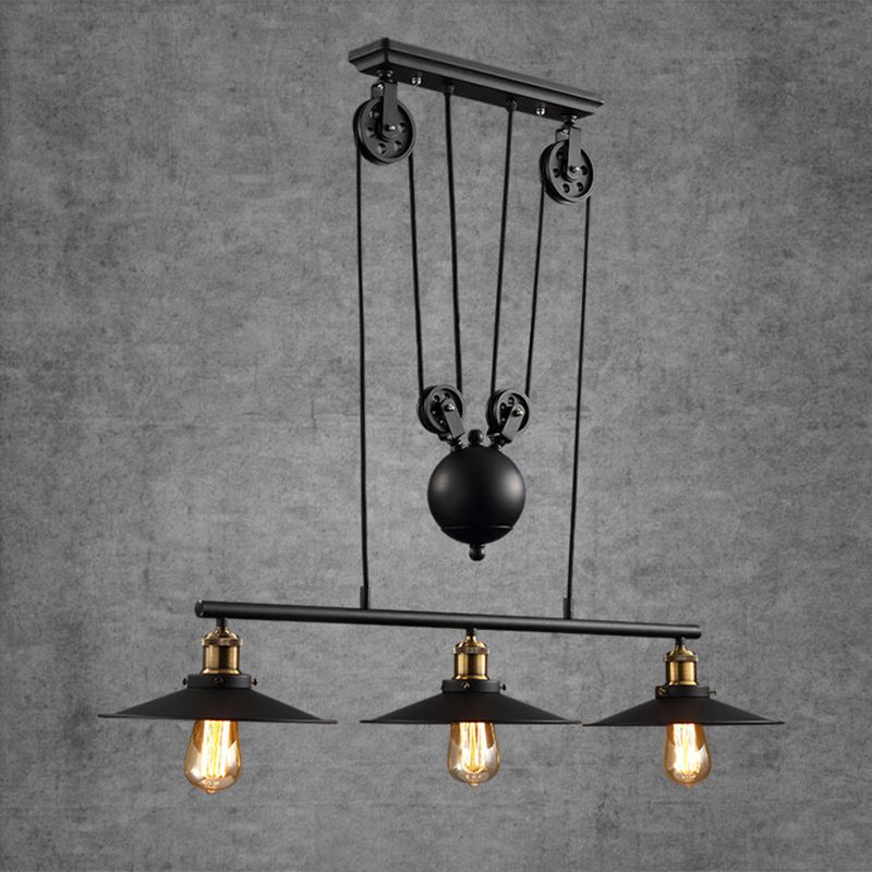 Wrought Iron Black Island Pendant Light in Industrial Classic Style 3-Light Adjustable Pendant Light for Dining Room