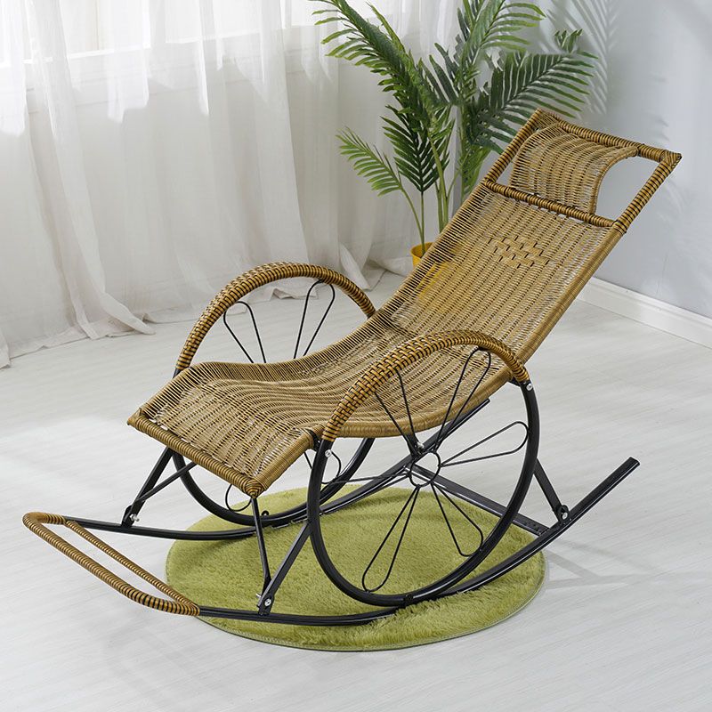 Modern Wicker Rocking Chair Brown Water Resistant Rocker for Living Room