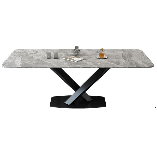 Luxury Style Sintered Stone Table Black Single Pedestal Base Rectangle Table for Home