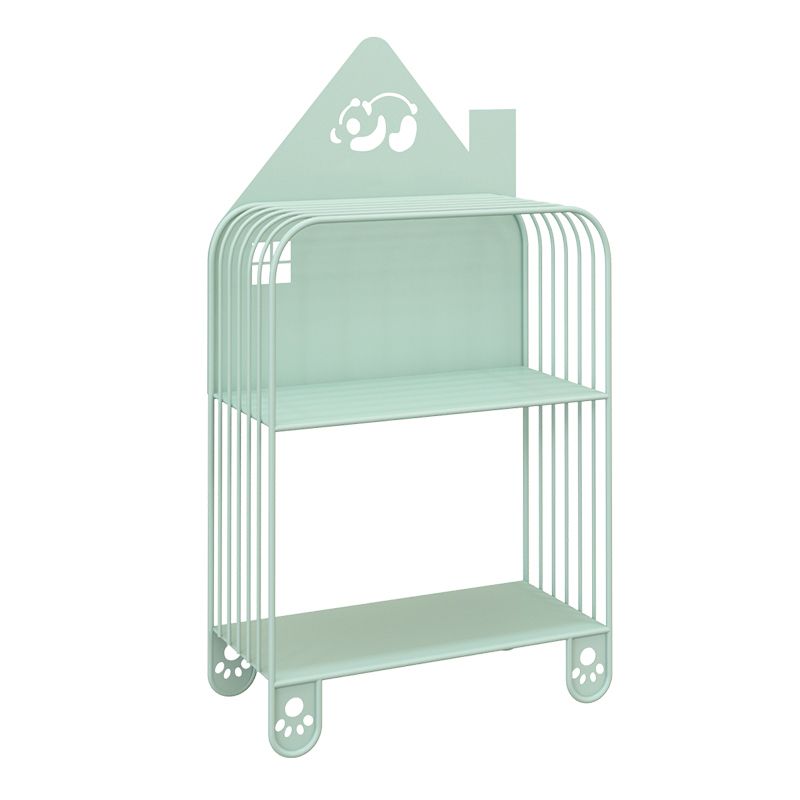Modern Metal Shelf Freestanding Standard Kids Bookshelf in Green/White/Pink
