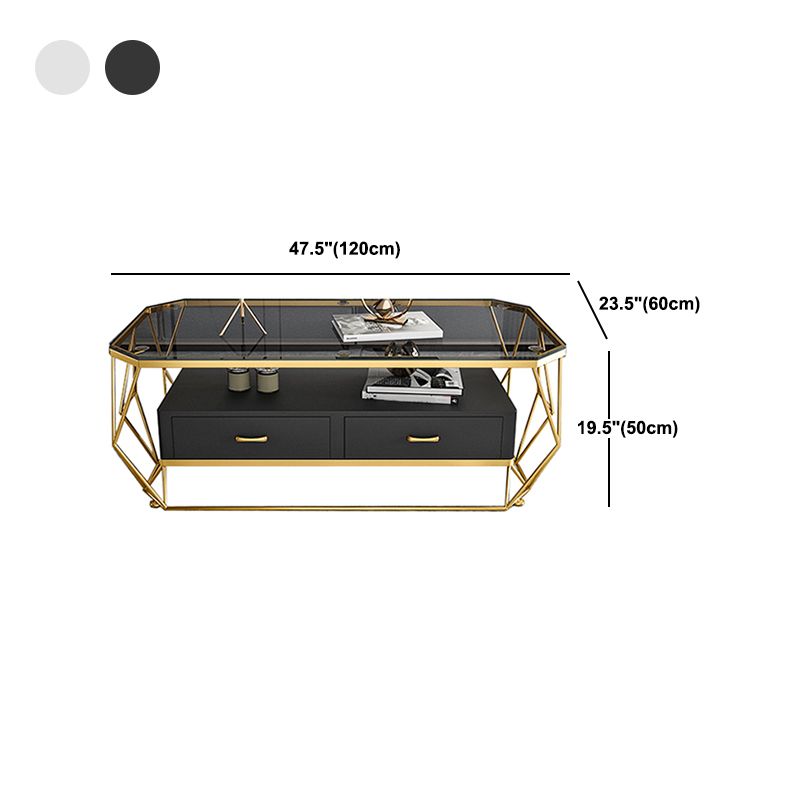 Glam Golden Frame Coffee Table with Storage Drawers Cocktail Table